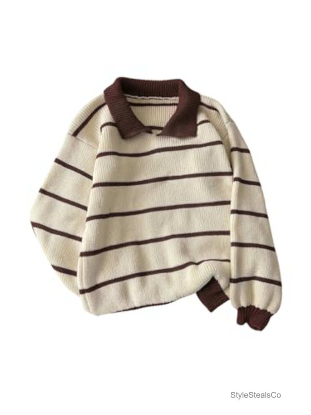 Striped Collared Oversized Knit Pullover Sweater Womens